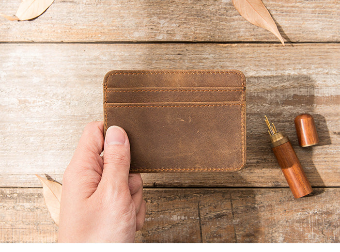 Personalized Distressed Leather Wallet Mens Minimalist 
