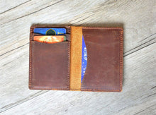 Load image into Gallery viewer, Minimalist Wallet, Personalized Wallet, Bifold Wallet, Distressed Leather Wallet, Slim Bifold Leather Wallet, Groomsmen money clip
