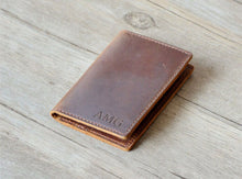 Load image into Gallery viewer, Minimalist Wallet, Personalized Wallet, Bifold Wallet, Distressed Leather Wallet, Slim Bifold Leather Wallet, Groomsmen money clip
